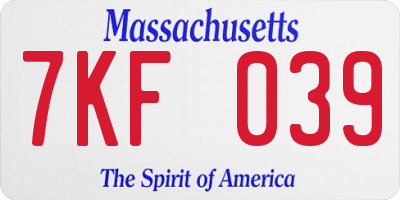 MA license plate 7KF039