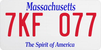 MA license plate 7KF077