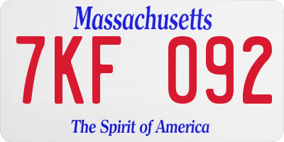 MA license plate 7KF092