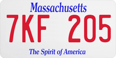 MA license plate 7KF205