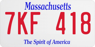MA license plate 7KF418