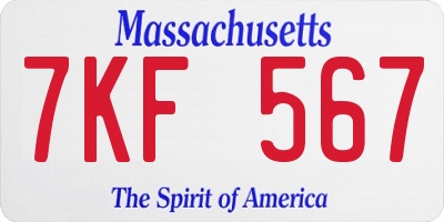 MA license plate 7KF567