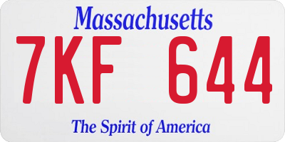 MA license plate 7KF644