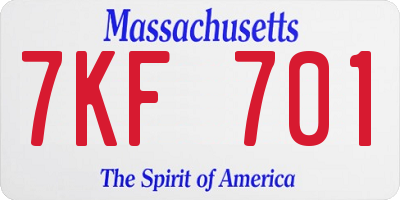 MA license plate 7KF701
