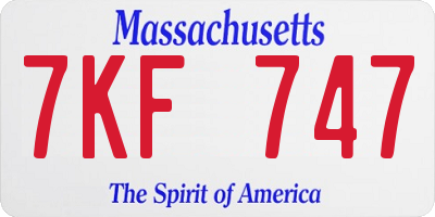 MA license plate 7KF747