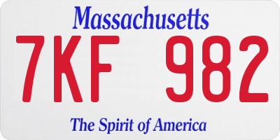 MA license plate 7KF982