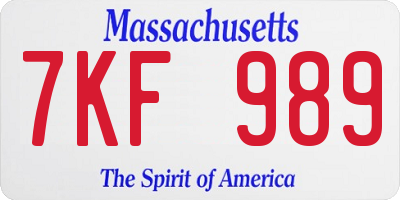 MA license plate 7KF989