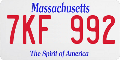 MA license plate 7KF992