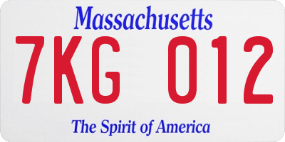 MA license plate 7KG012