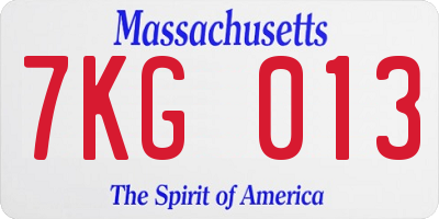 MA license plate 7KG013