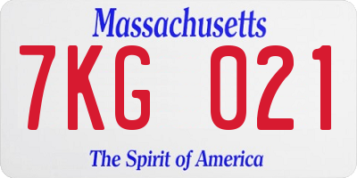 MA license plate 7KG021