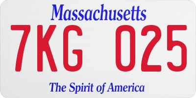 MA license plate 7KG025