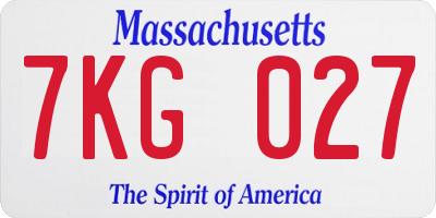 MA license plate 7KG027