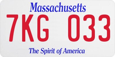 MA license plate 7KG033