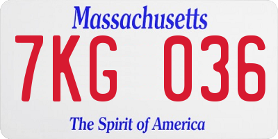 MA license plate 7KG036