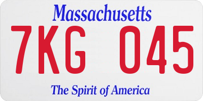 MA license plate 7KG045