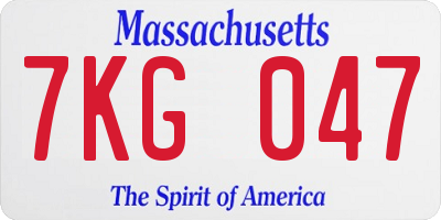 MA license plate 7KG047