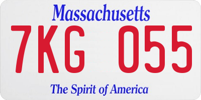 MA license plate 7KG055