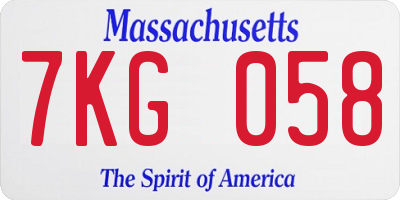 MA license plate 7KG058
