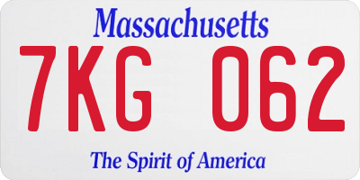 MA license plate 7KG062