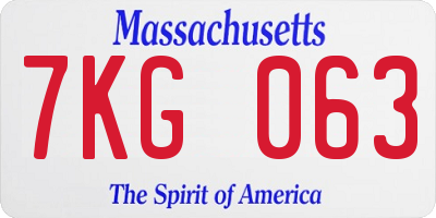 MA license plate 7KG063