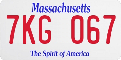 MA license plate 7KG067