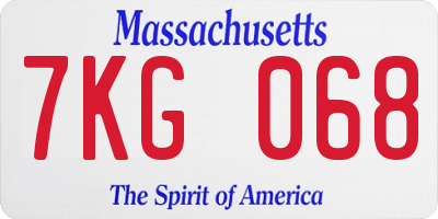 MA license plate 7KG068