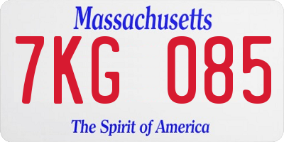 MA license plate 7KG085