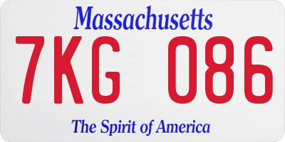 MA license plate 7KG086