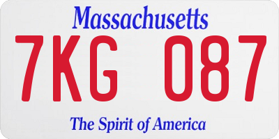 MA license plate 7KG087