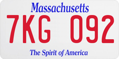MA license plate 7KG092