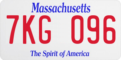 MA license plate 7KG096