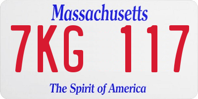 MA license plate 7KG117