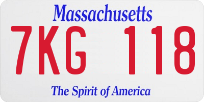 MA license plate 7KG118
