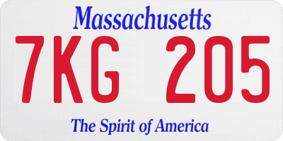 MA license plate 7KG205