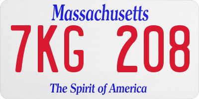 MA license plate 7KG208