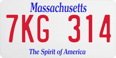 MA license plate 7KG314