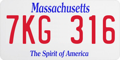 MA license plate 7KG316