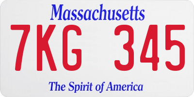 MA license plate 7KG345