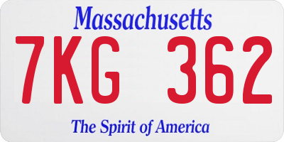 MA license plate 7KG362