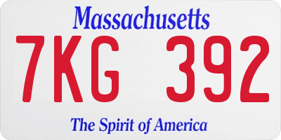 MA license plate 7KG392