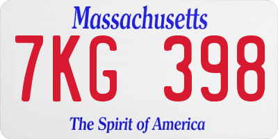 MA license plate 7KG398