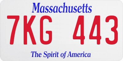 MA license plate 7KG443