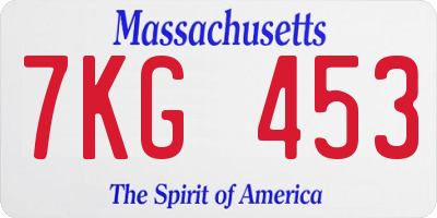 MA license plate 7KG453