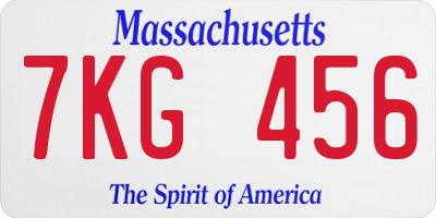 MA license plate 7KG456