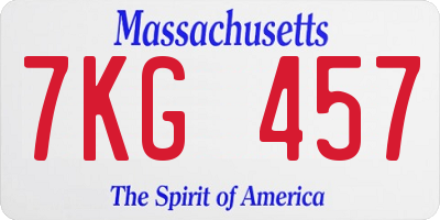 MA license plate 7KG457