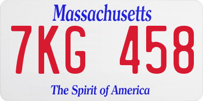 MA license plate 7KG458