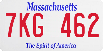 MA license plate 7KG462