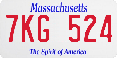 MA license plate 7KG524