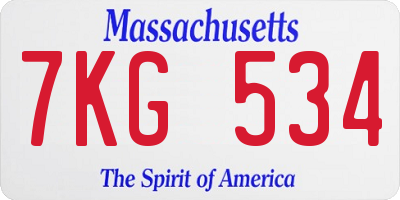 MA license plate 7KG534